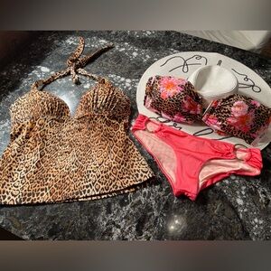 Two large tops and a pair of VS swim bottoms in medium